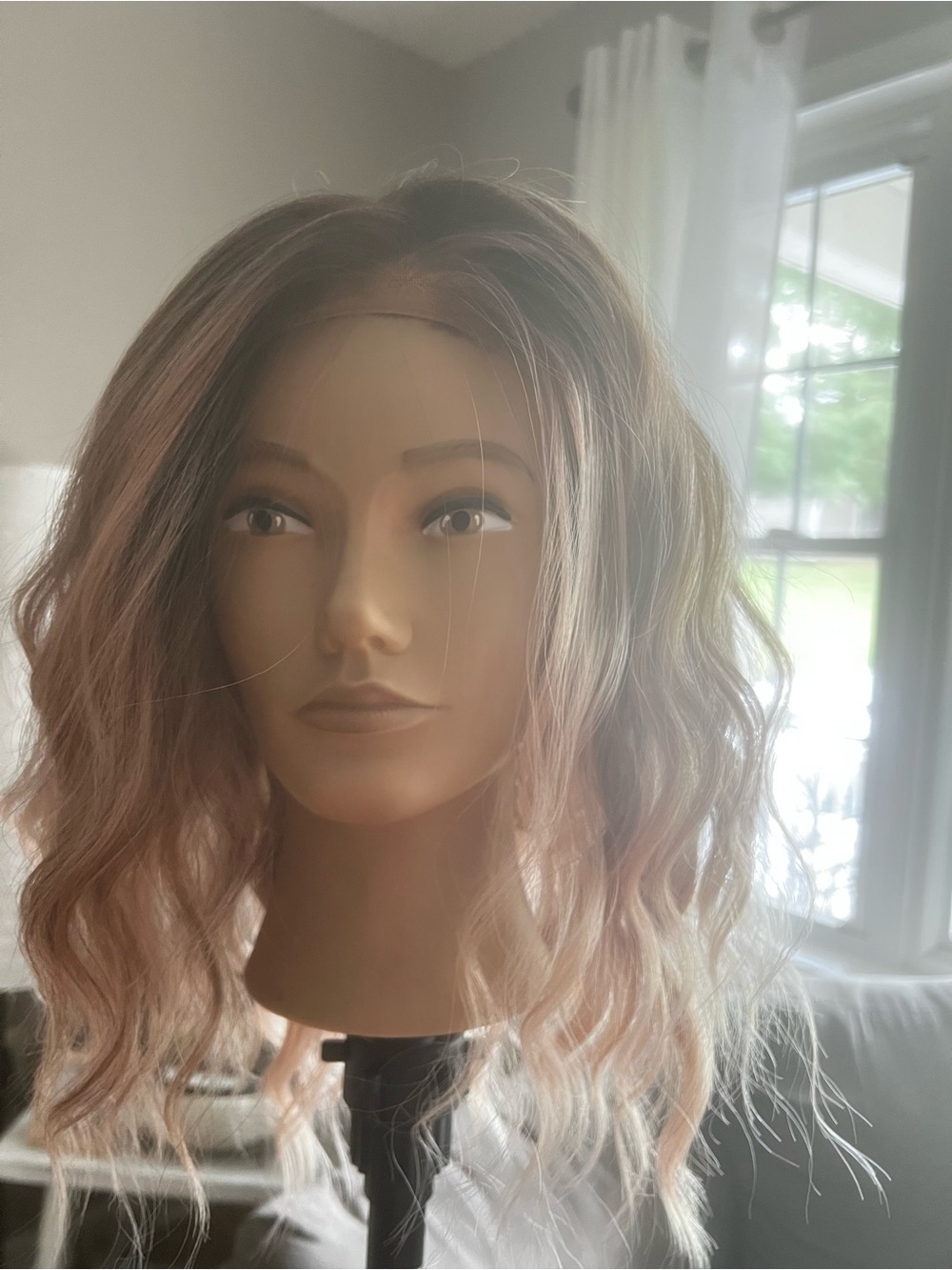 Natural Wavy Lace Front Wig in Light Brown with Rose Blonde Highlights